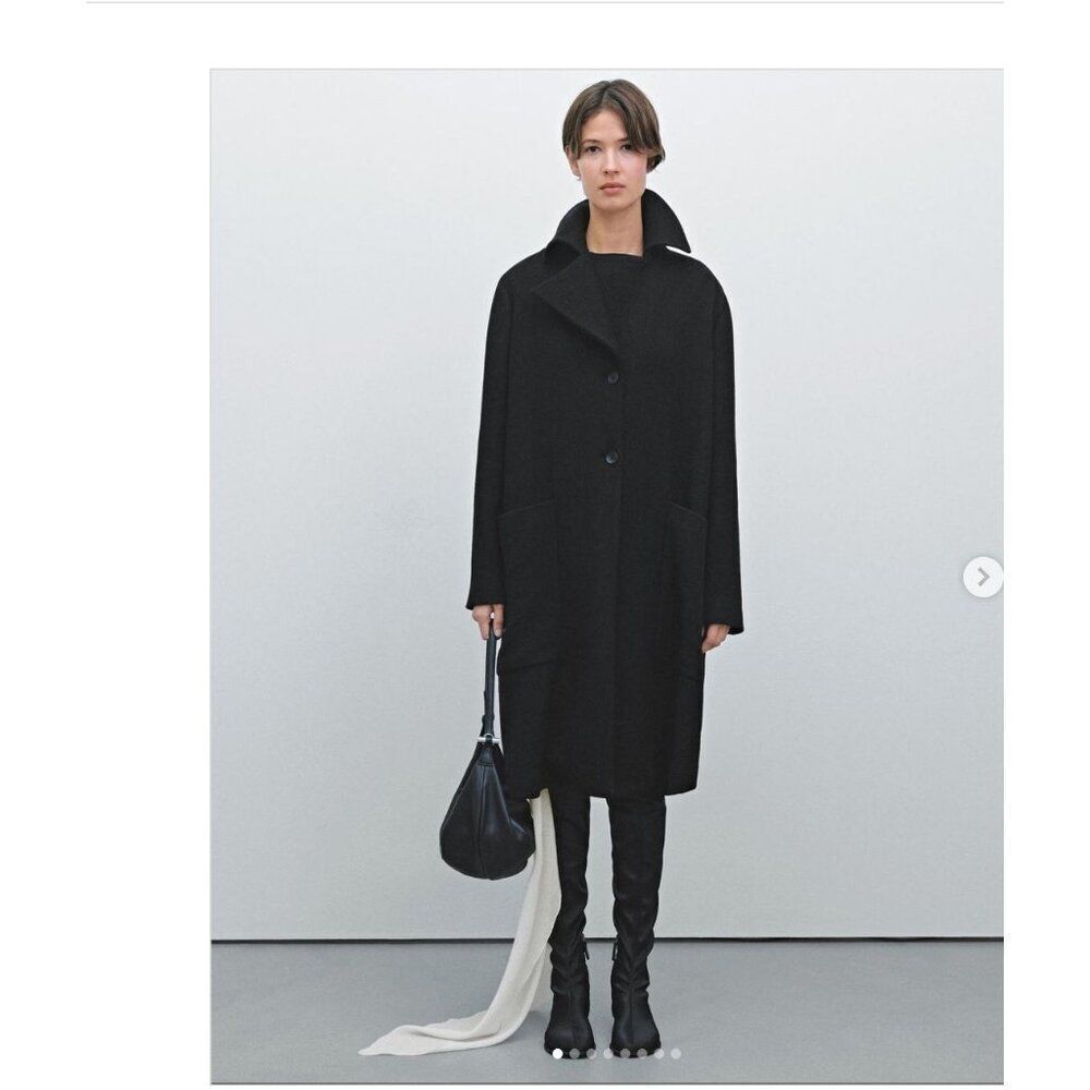 Massimo Dutti Limited Ed Womens Long Wool Coat S Small Black 6469/555 NWT